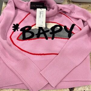 Bape Bapy Pink Graphic turtleNeck Sweater oversized